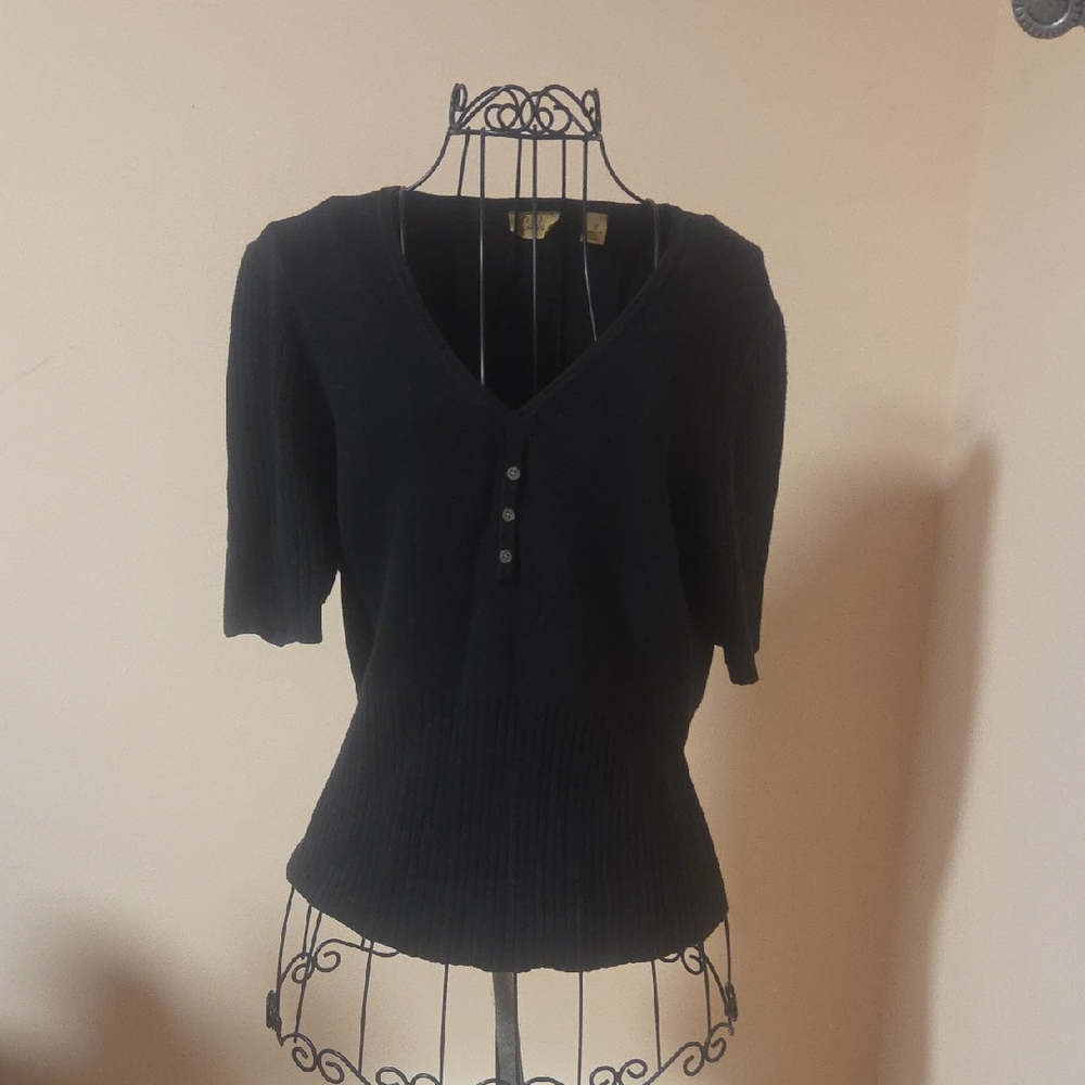 Caslon Black V-Neck Cotton Sweater Size M